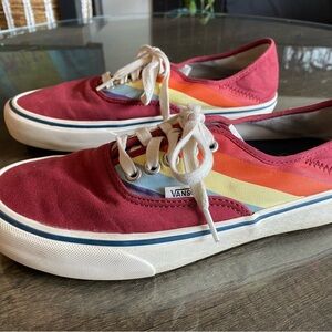 Vans Red Sneakers with Rainbow Stripe